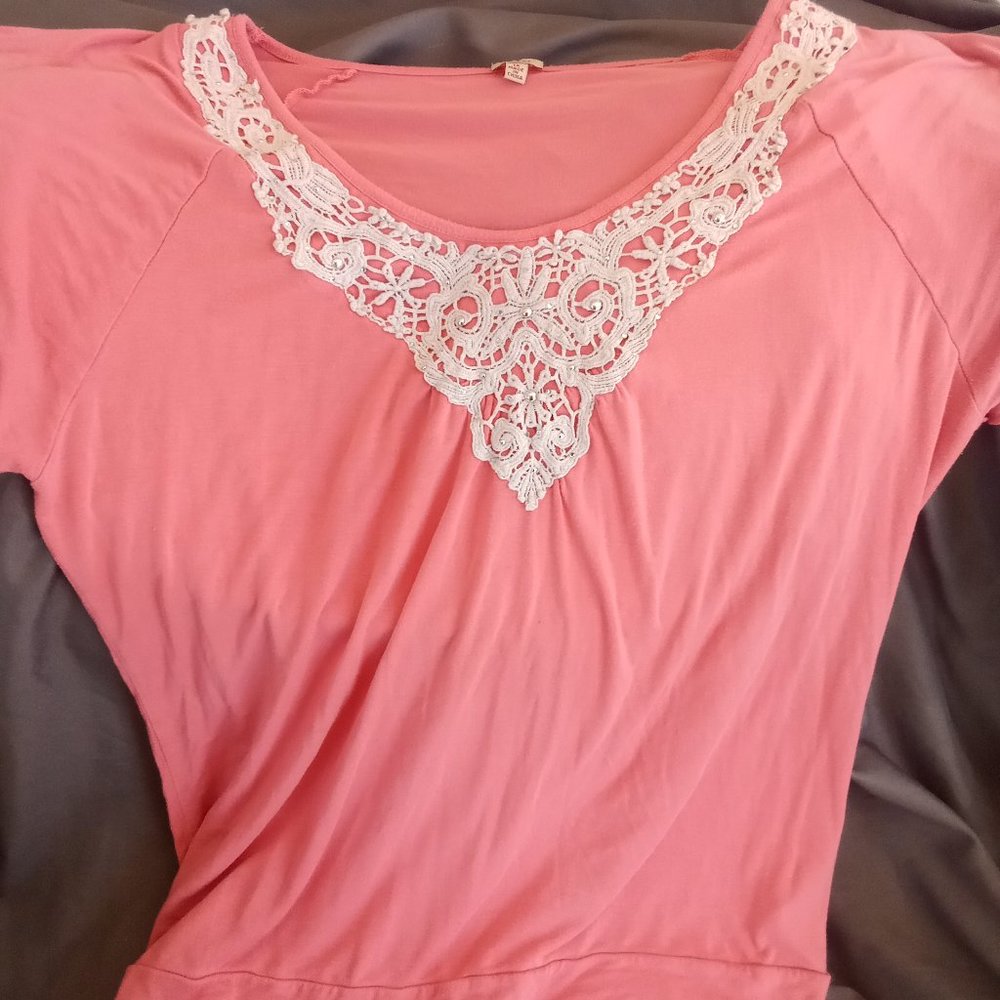 Pink with lace design women's short sleeve by Reba